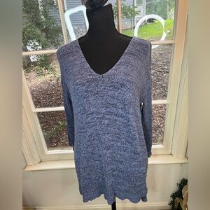 Chaps Blue V Neck Sweatshirt w/ 3/4 Sleeves Size M